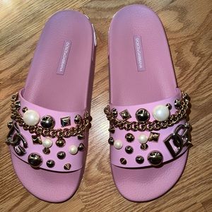 Pink Dolce and Gabbana Embellished Slides